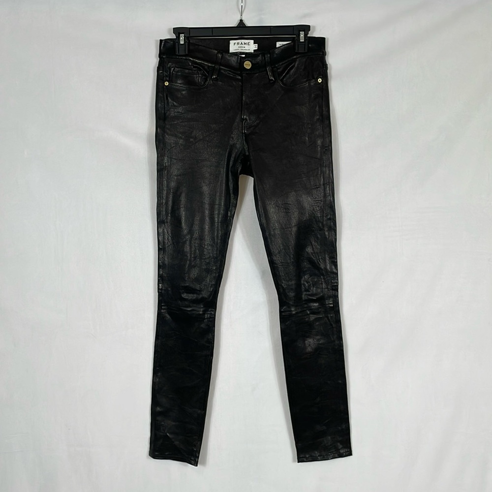 Frame 100% Leather Le Skinny de Jeanne Jeans Size 27 Black Luxury Jeans